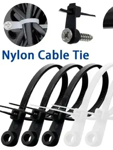 1000/100PCS Screw Hole Nylon Cable Ties Multipurpose Duty Adjustable Self-locking Cord Ties Organizer Straps Fastening Loop