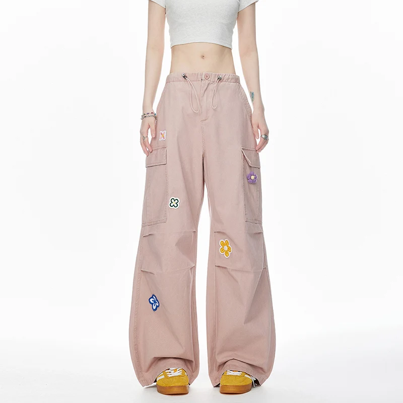 

Men's Workwear Trousers Three-dimensional Flower-embroidered Washed Workwear Trousers Slim-fitting Cotton Straight-leg Trousers