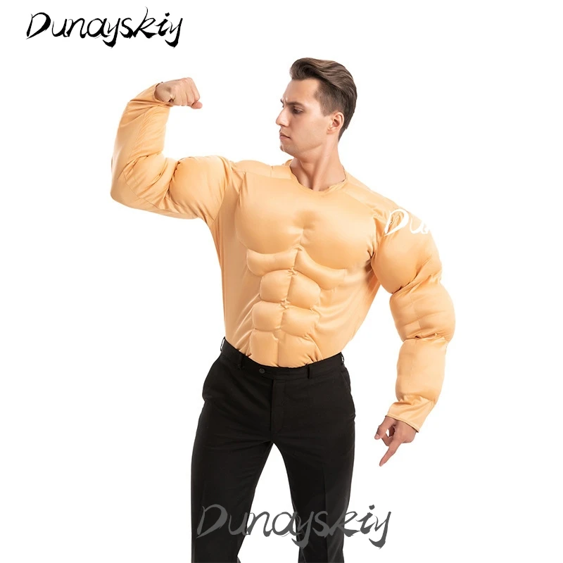 Muscle Man Cosplay Costume Set Sponge Six Pack Fake Abs Hero Dress Up Halloween Costume T-shirt Costumized Outfit for Adult Kids