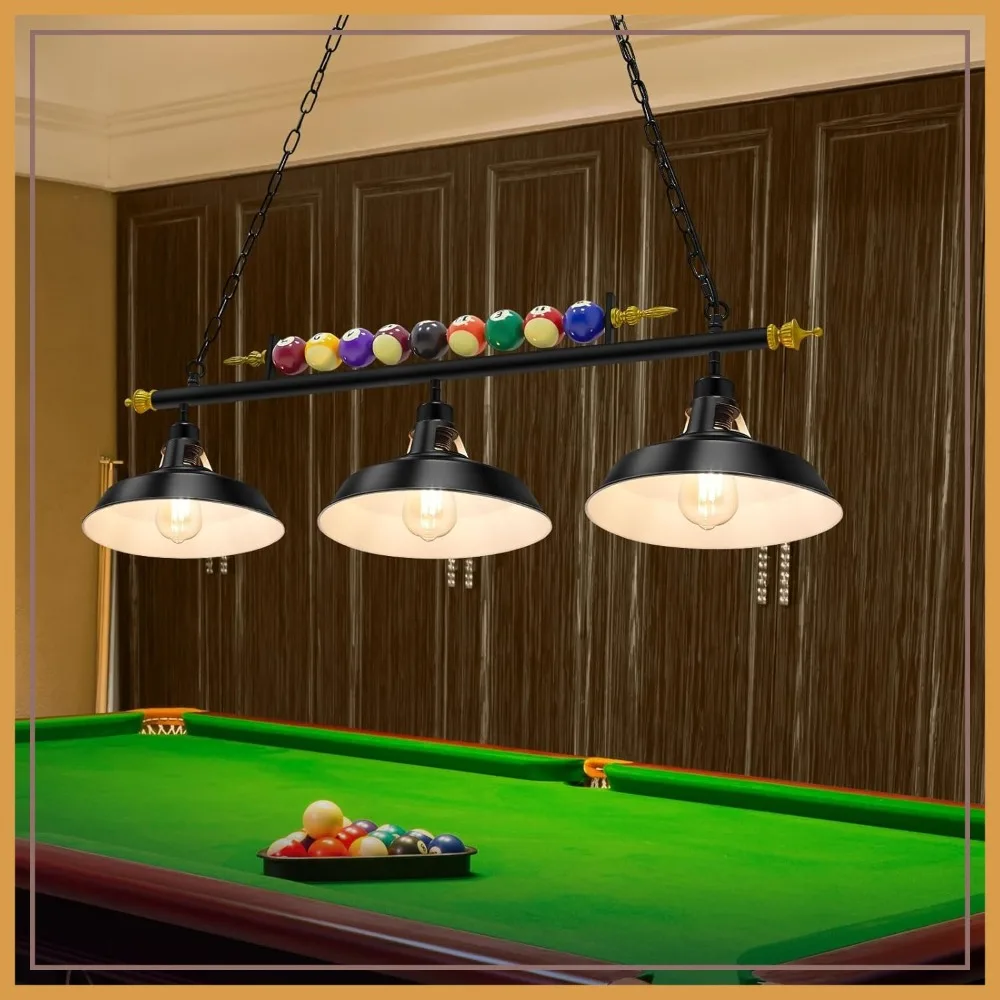

Adjustable Pool Table Lights for 7-8ft Billiard, 3-Light Hanging Fixture with Metal Shades for Game Rooms