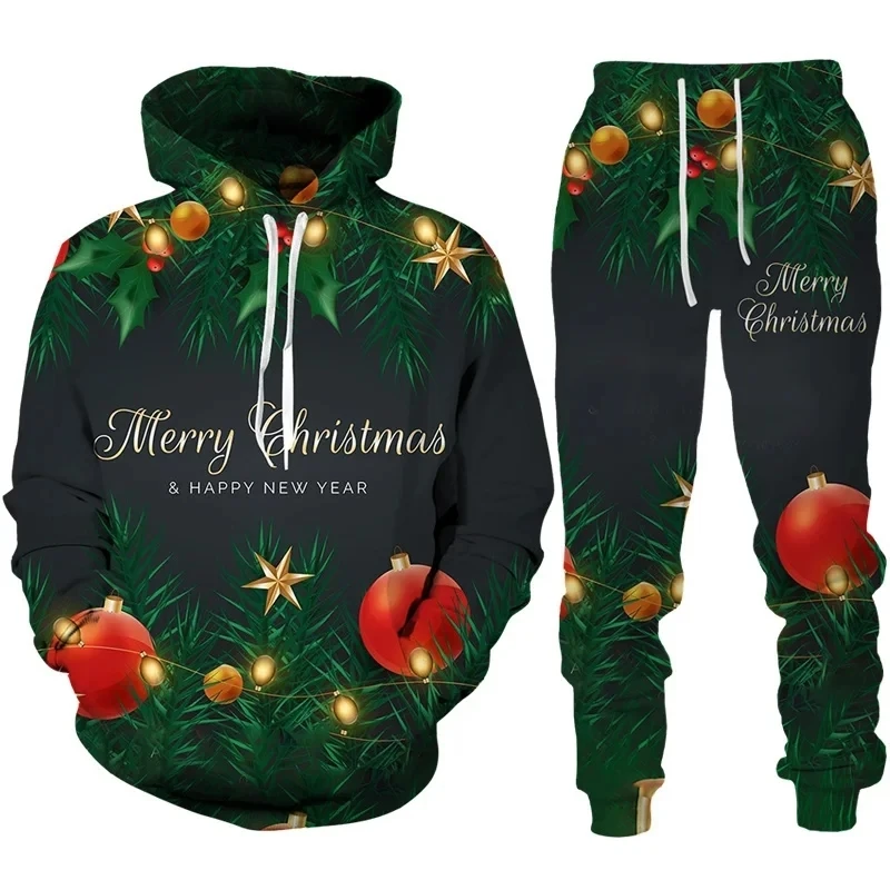 Merry Xmas New Year Christmas Tree Men Hoodie Fashion Tracksuit 3D Print Y2K Party Celebration Sweatshirts Pants Funny Clothing