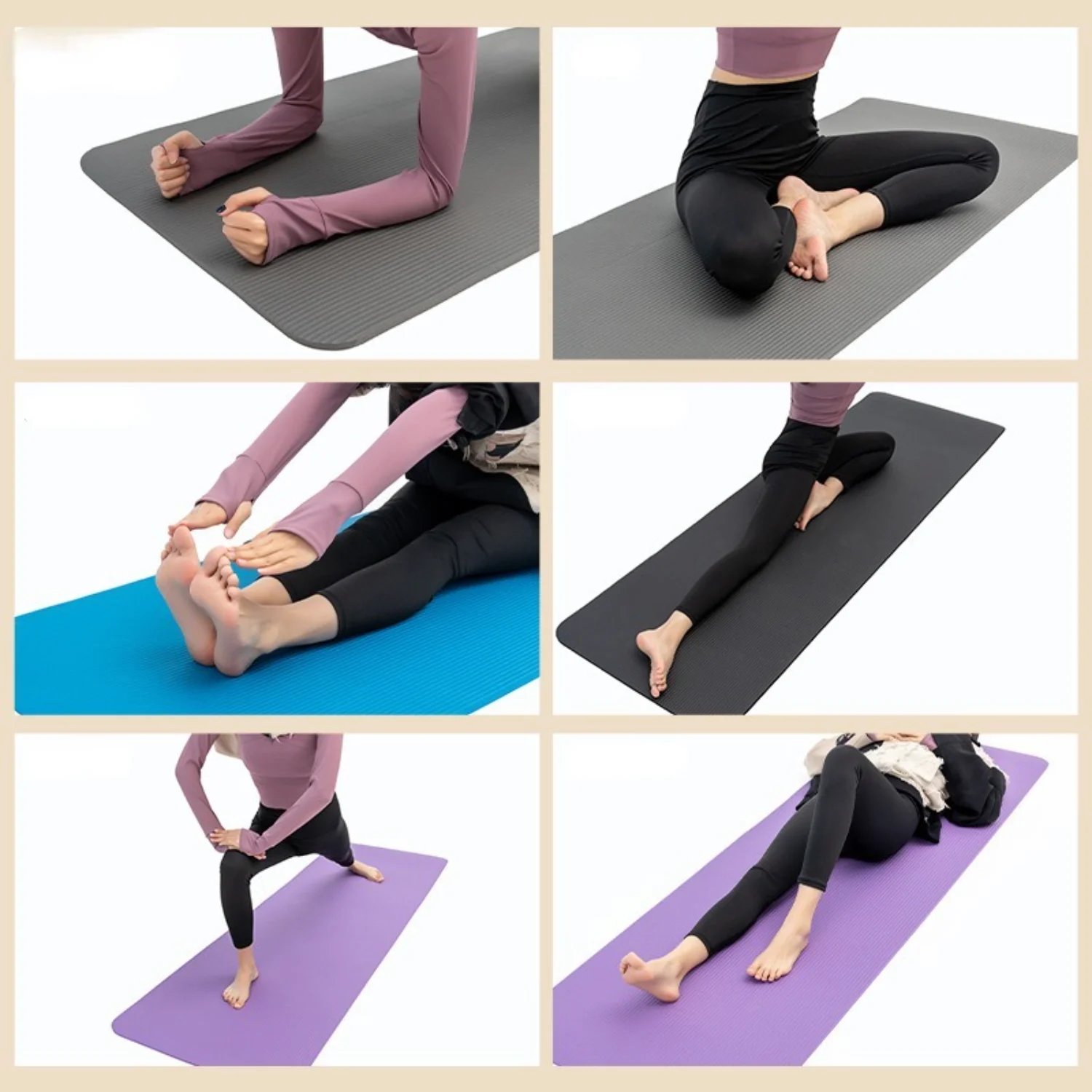 Solid Color Extended Yoga Mat with Carrying Strap - Widen Thicken Fitness Mat 183x61x0.8cm