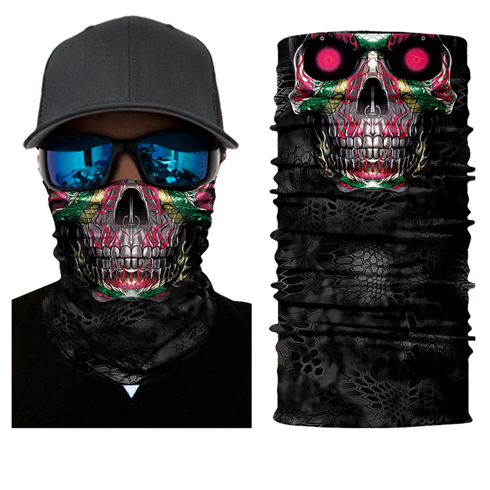 Skull Mask Ghost Balaclava Motorcycle Face Shield Neck Scarf Moto Motorbike Bandana Head Guard Men Sun Masks Headband