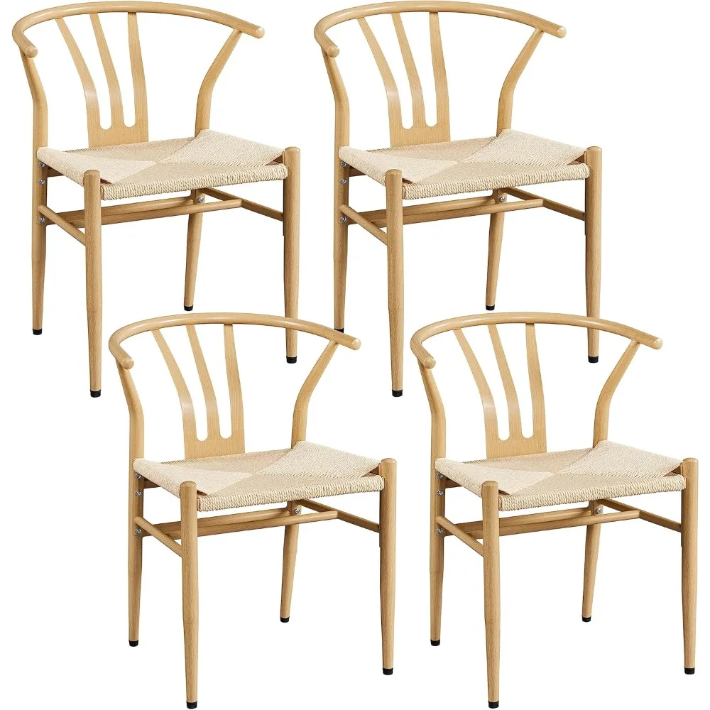 New upgrade - Weave Dining Chairs Set of 4 Mid-Century Modern Dining Room Chairs Weave Hemp Seat, Wood Color,Durable & Sturdy