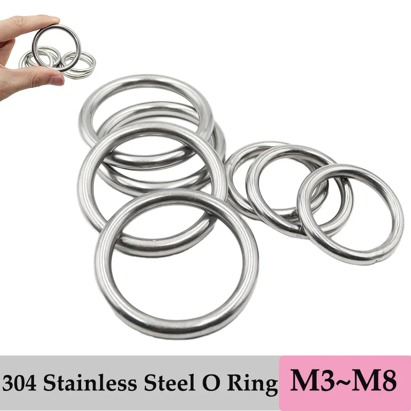 304 Stainless Steel Washer Seamless Circular O Ring Smooth Solid Metal O-Ring for DIY Rigging Marine Boat Hammock Solid ORings
