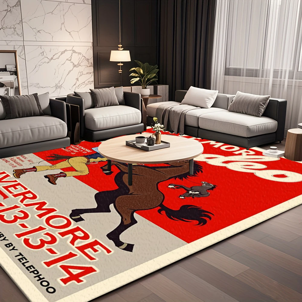 Vintage Rodeo Cowboy Horse Area Rug Western Style Non-Slip Floor Carpet Home Decor For Living Room Bedroom