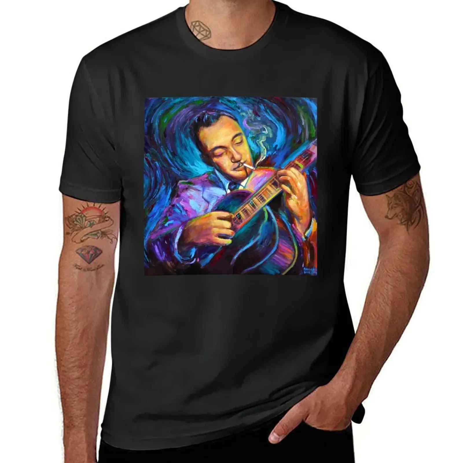 Django Reinhardt Gypsy Jazz Guitarist by Robert Phelps T-Shirt sublime tops kawaii clothes t shirts for men cotton Round Collar