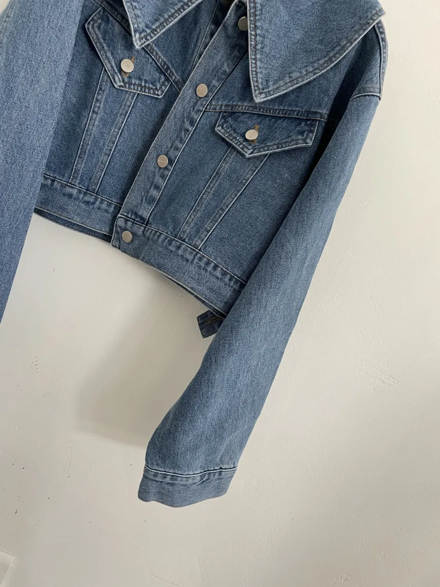 3color Chic Jeans Jackets for Women 2023 New Long Sleeve Peter Pan Collar oversized Denim coats Vintage Casual Crop Jacket(XH820