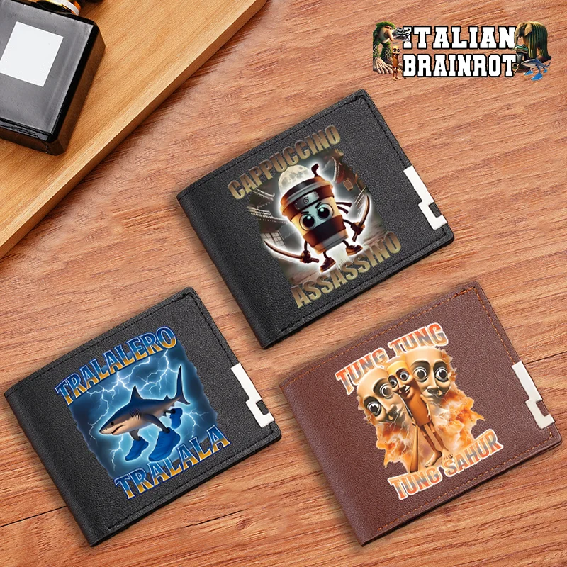 

Italian Brainrot Nylon Wallet Card Holder Short Wallets funny animal printed Portable Purses Tung Tungtung Sahur Men Coin Purse