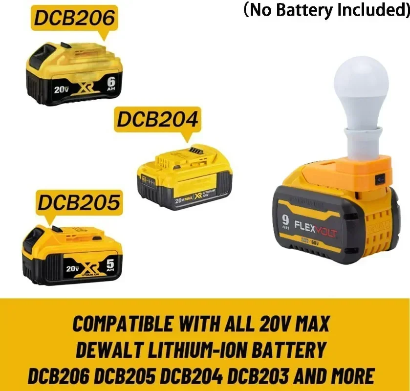 For Dewalt 20V Li-ion Battery  Cordless Portable E27 Bulb Lamp LED Light For Indoor And Outdoor Work Light (Not include battery)