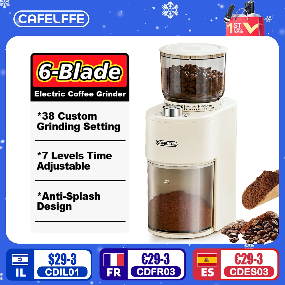 Cafelffe Anti-static Coffee Grinder Adjustable Burr Mill with 38 Grind Settings Electric Coffee Bean Grinder for Espresso,220V