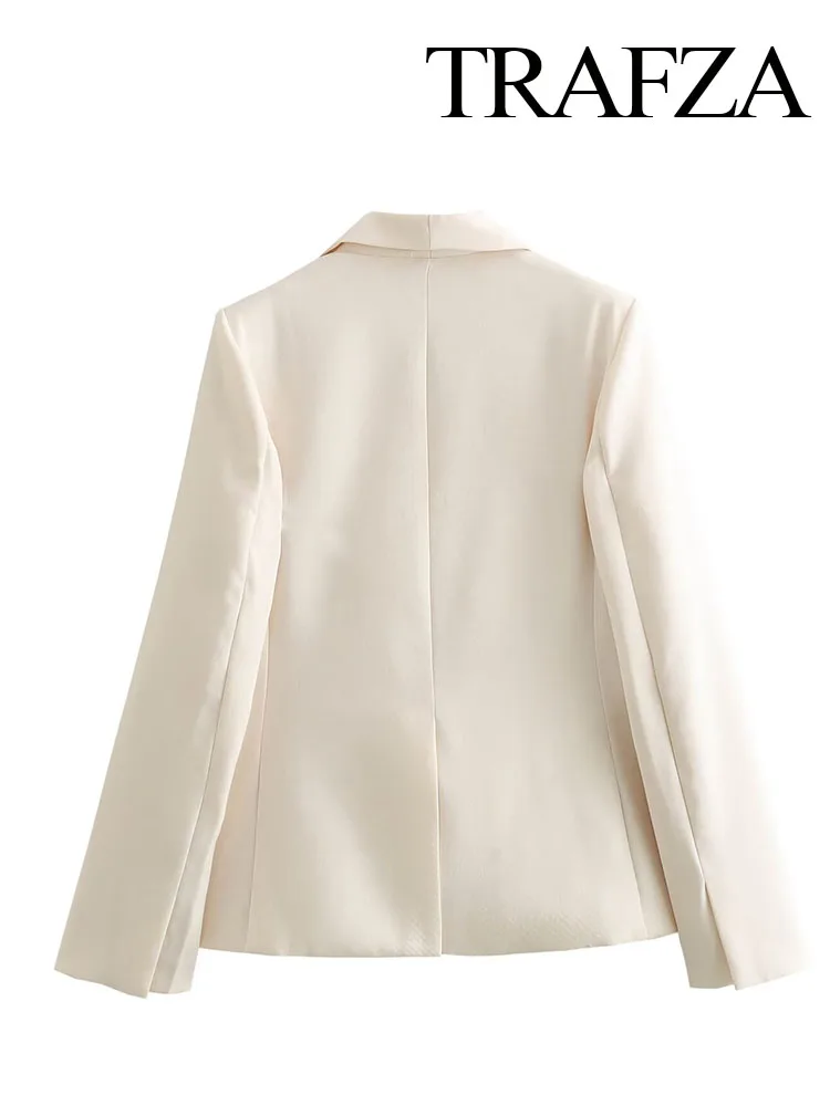 Trafza Sommer mode Frauen Anzüge beige Turn-Down Kragen Taschen Dekoration schlanke lange Ärmel Single Button Blazer Tops Mujer