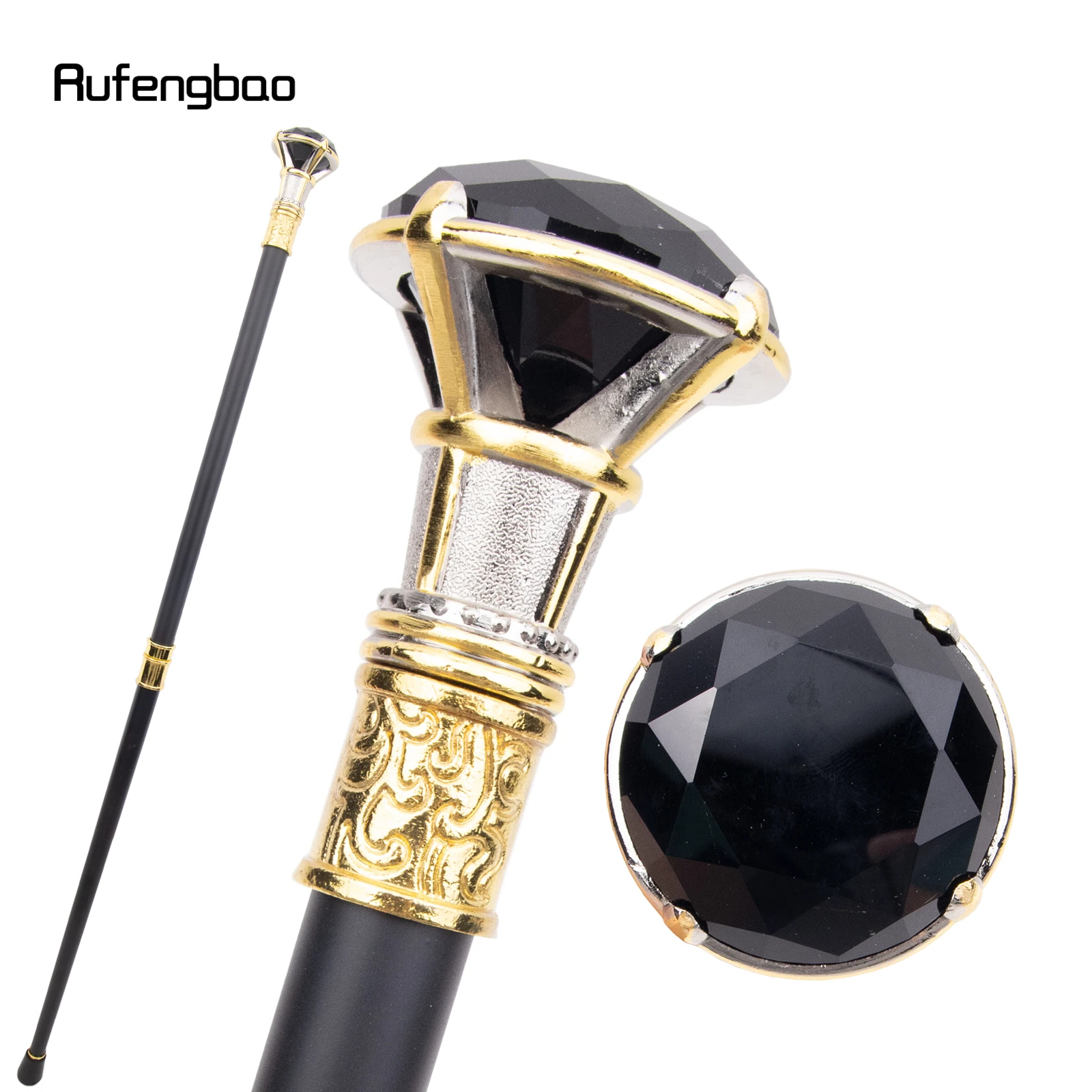 ประเภทเพชรสีดํา Golden White Walking Cane แฟชั่นตกแต่งเดิน Stick สุภาพบุรุษ Elegant คอสเพลย์ Cane KNOB Crosier 90 ซม