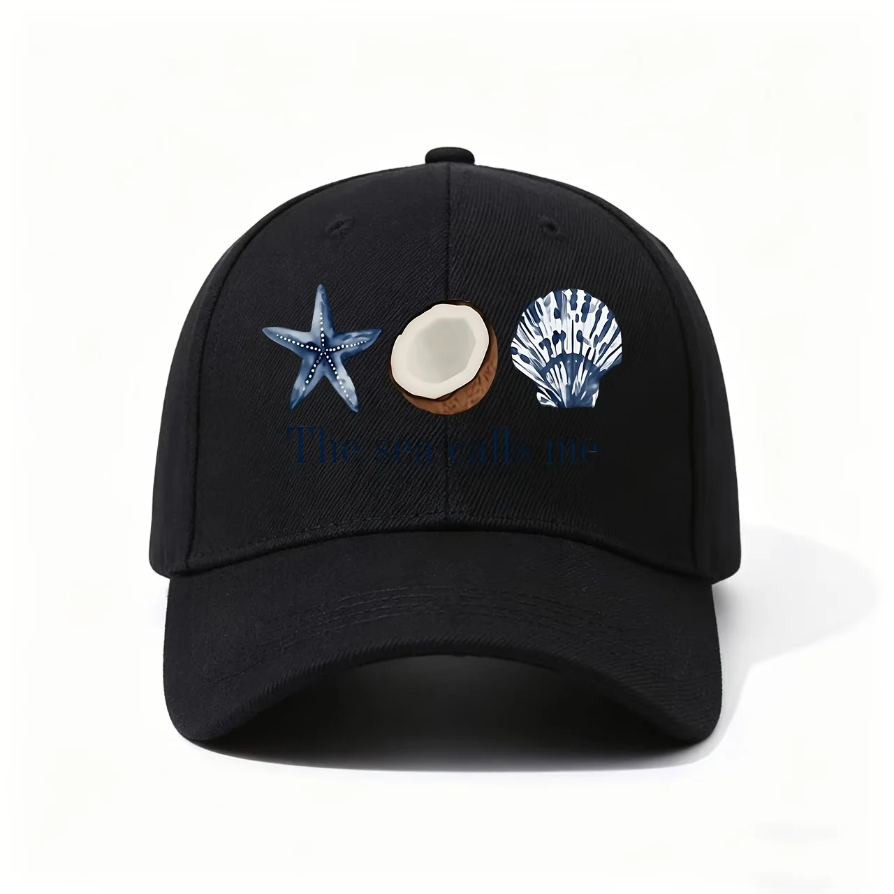 Sea-themed Illustration Cap, Featuring Starfish, Coconut, and Seashell with 