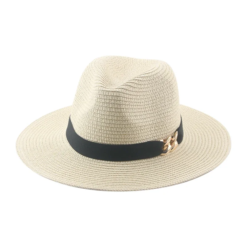 Hat Bucket Hat Straw Hats for Women Summer Spring Panama Solid Chain Luxury Black Khaki Men Caps Beach Sun Hats Casquette Femme
