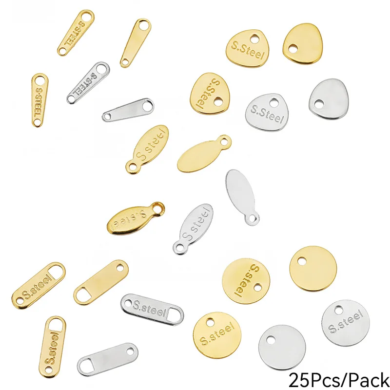 25Pcs/Pack Stainless Steel Extension Chain Tail Piece For Jewelry Making Engraved DIY Bracelet Necklace Hanging Tag Accessories
