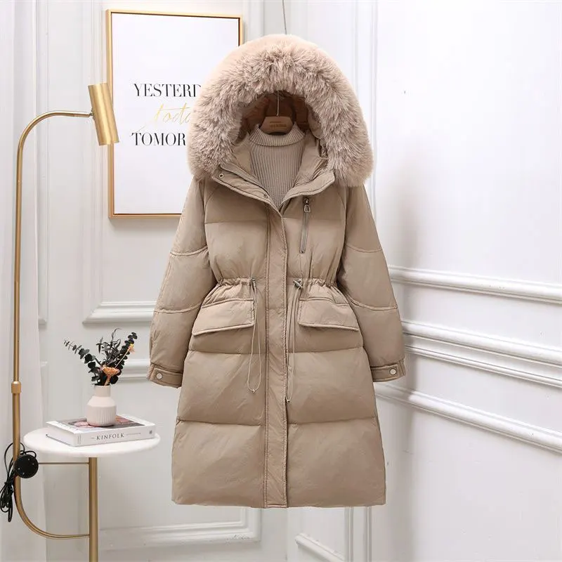 

Thickened Warm Winter Down Jacket Women 2025 New Style Grey Duck Down Mid-Length Hooded Large Fur Collar Loose Overcoat Female