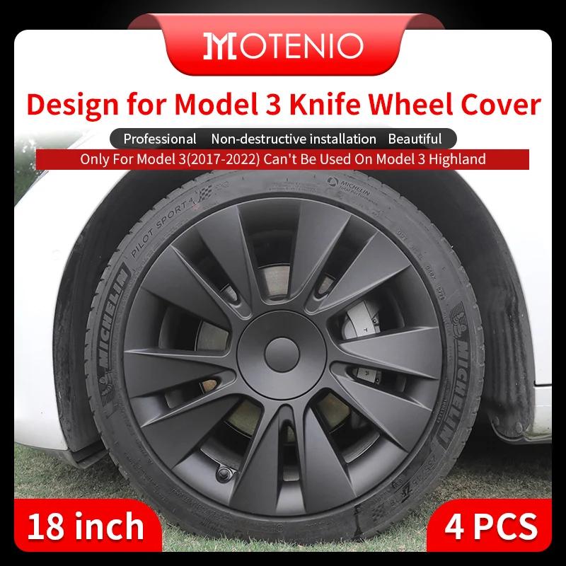 

4PCS Hubcaps For Tesla Model 3 18 inch Wheel Cover Knife Cover Cap Only For Model 3(2017-2022) Can't Be Used On Model 3 Highland