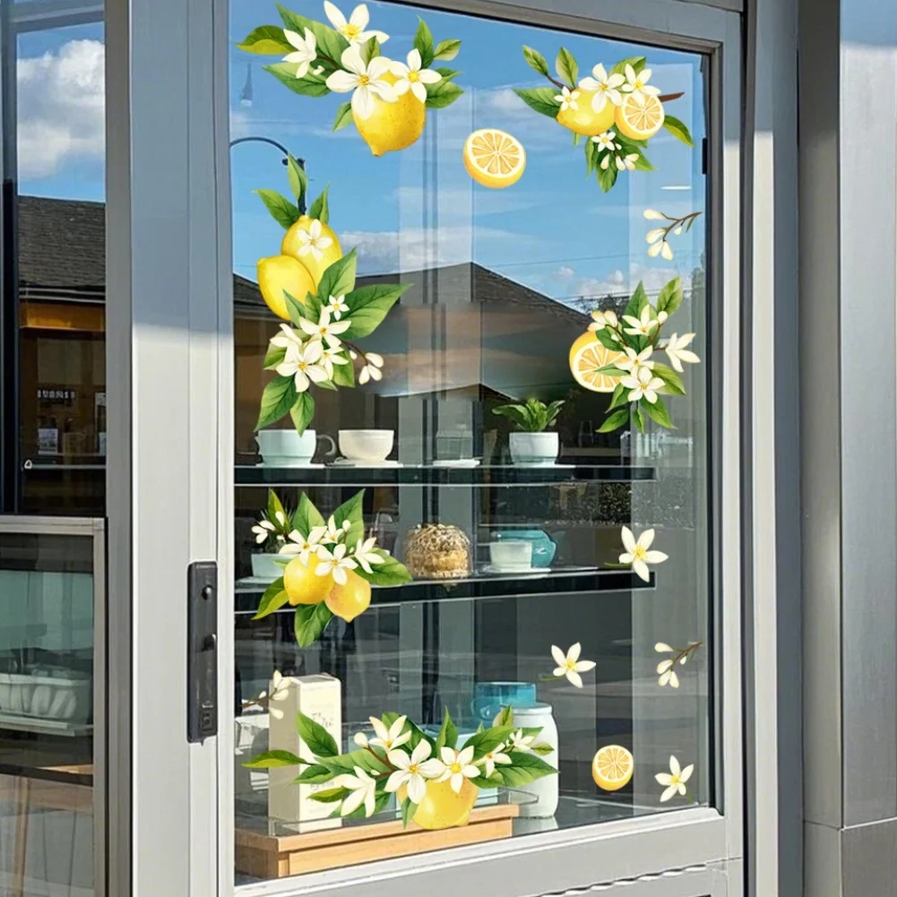 Lemon and Floral Branch Themed for static Cling Sticker for Windows in Living Areas Kitchens or Commercial Showrooms