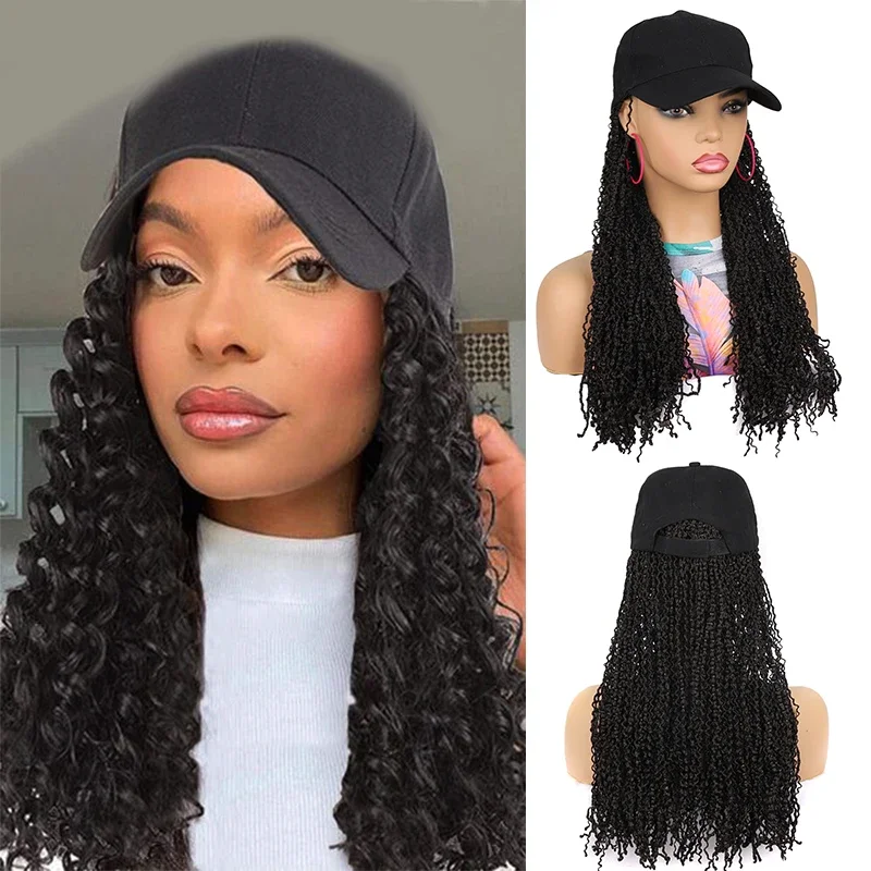 

16 Inches Synthetic Box Braided Hair Hat Wig Adjustable Baseball Cap Braids Wigs Ombre Color For Girl High Temperature Fiber