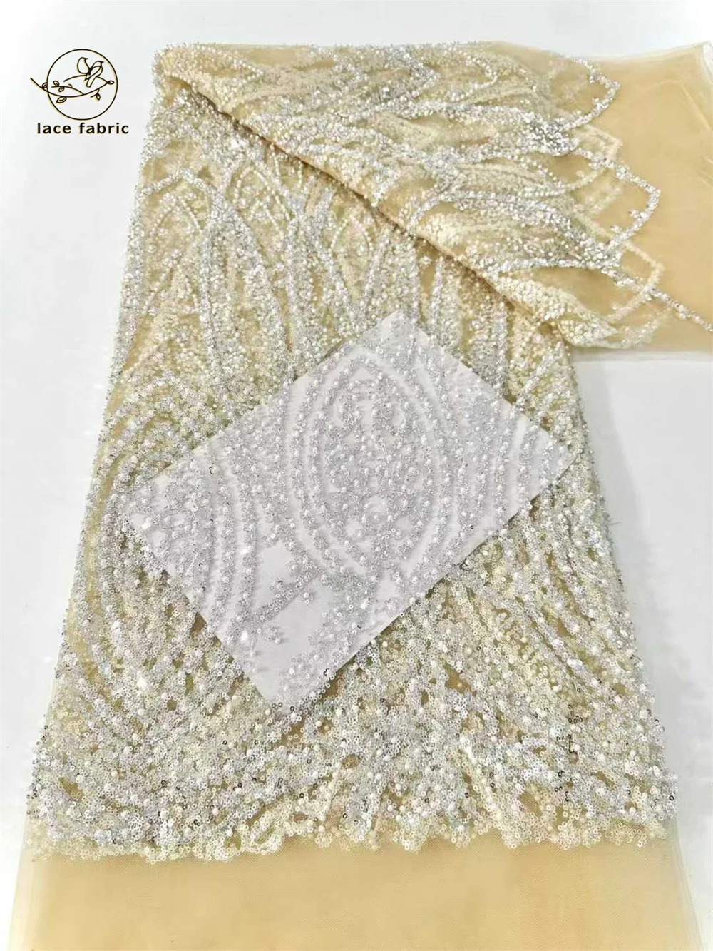 

Elegant French Embroidery Heavy Beaded Net Lace Fabric 2025 African Nigerian Tulle Mesh with Sequins Fabric for Wedding Dress