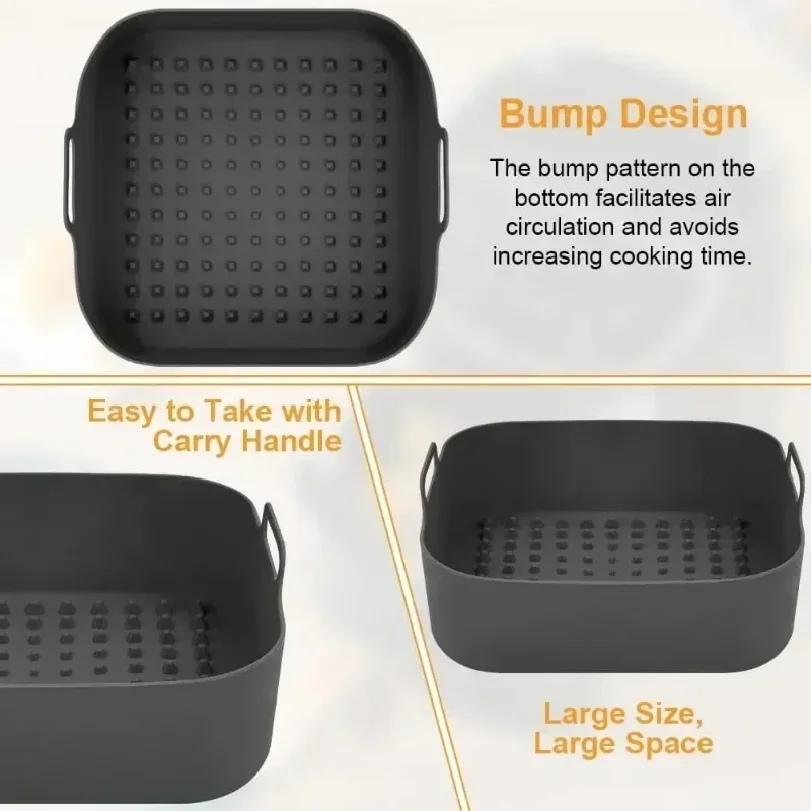 20CM Silicone Air Fryer Pot Tray Barbecue BBQ Pad Plate Airfryer Oven Baking Mold Pot Food Safe Reusable Square Air Fryer Pan