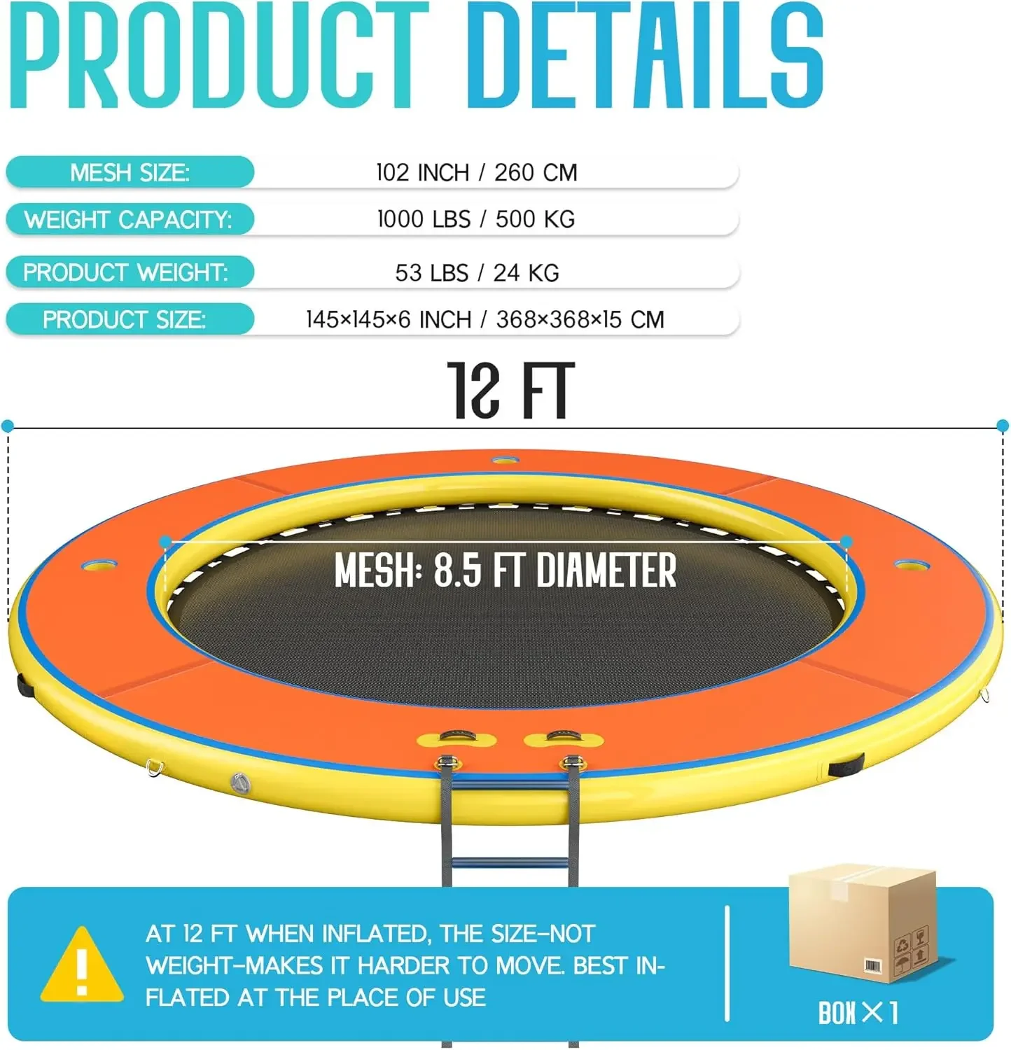 12FT Inflatable Water Hammock for Adults Round Floating Dock Platform with Mesh Heavy Duty Inflatable Raft with Soft Ladder and