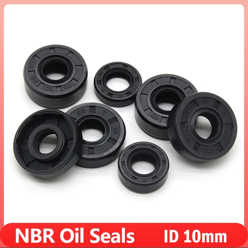 2/5pcs ID 10mm NBR Oil Seals TC-10*17/18/19/20/22/25/26*5/7/8/10mm Black Nitrile Rubber Shaft Double Lip Oil Sealing Gaskets