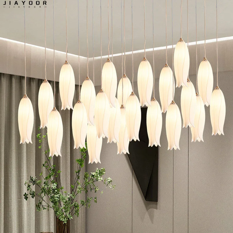 

Modern LED Ceramic Tulip Chandelier Staircase Living Room Hall Bedroom Dining Room Hotel Lily Flower Lighting Home Decoration