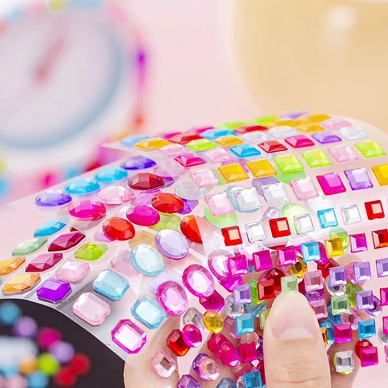 1-6 Blatt 3D-Edelstein-Acryl-Kristall-Aufkleber für Kinder, DIY-Dekoration, selbstklebend, Juwel, Basteln, glitzernde Strass-Aufkleber, Mädchen-Geschenke – Detail 5