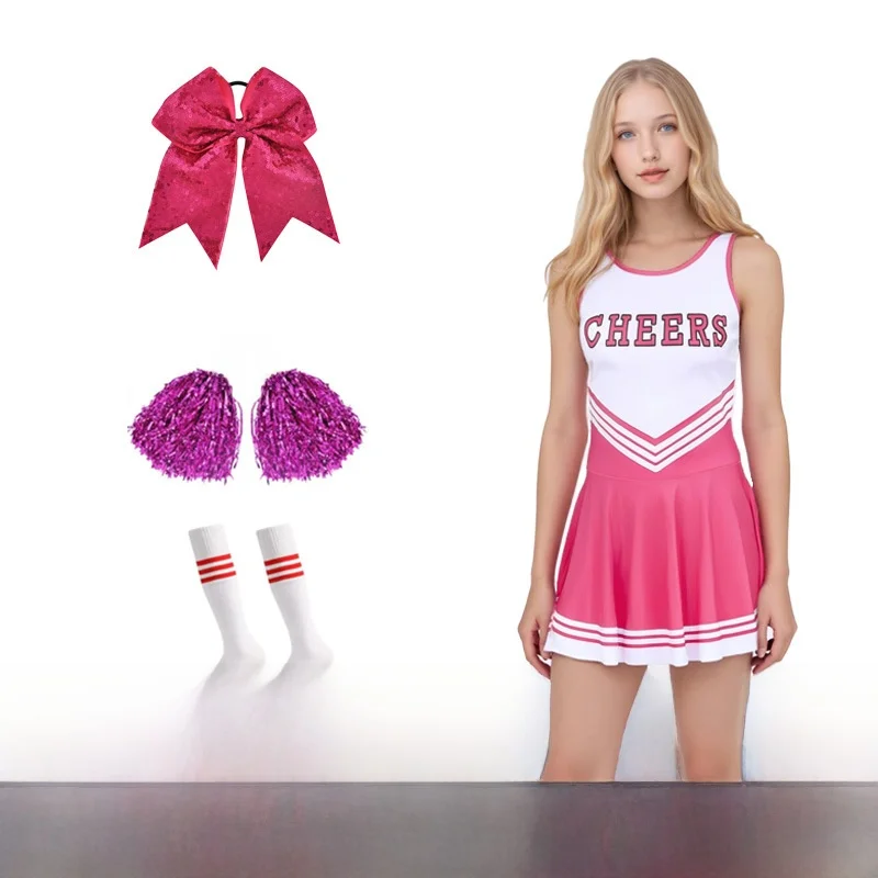 

Student Performance Uniforms with Bow Tie Stage Show Outfits Four-Piece Set Cheerleading Costumes Milk Silk Material