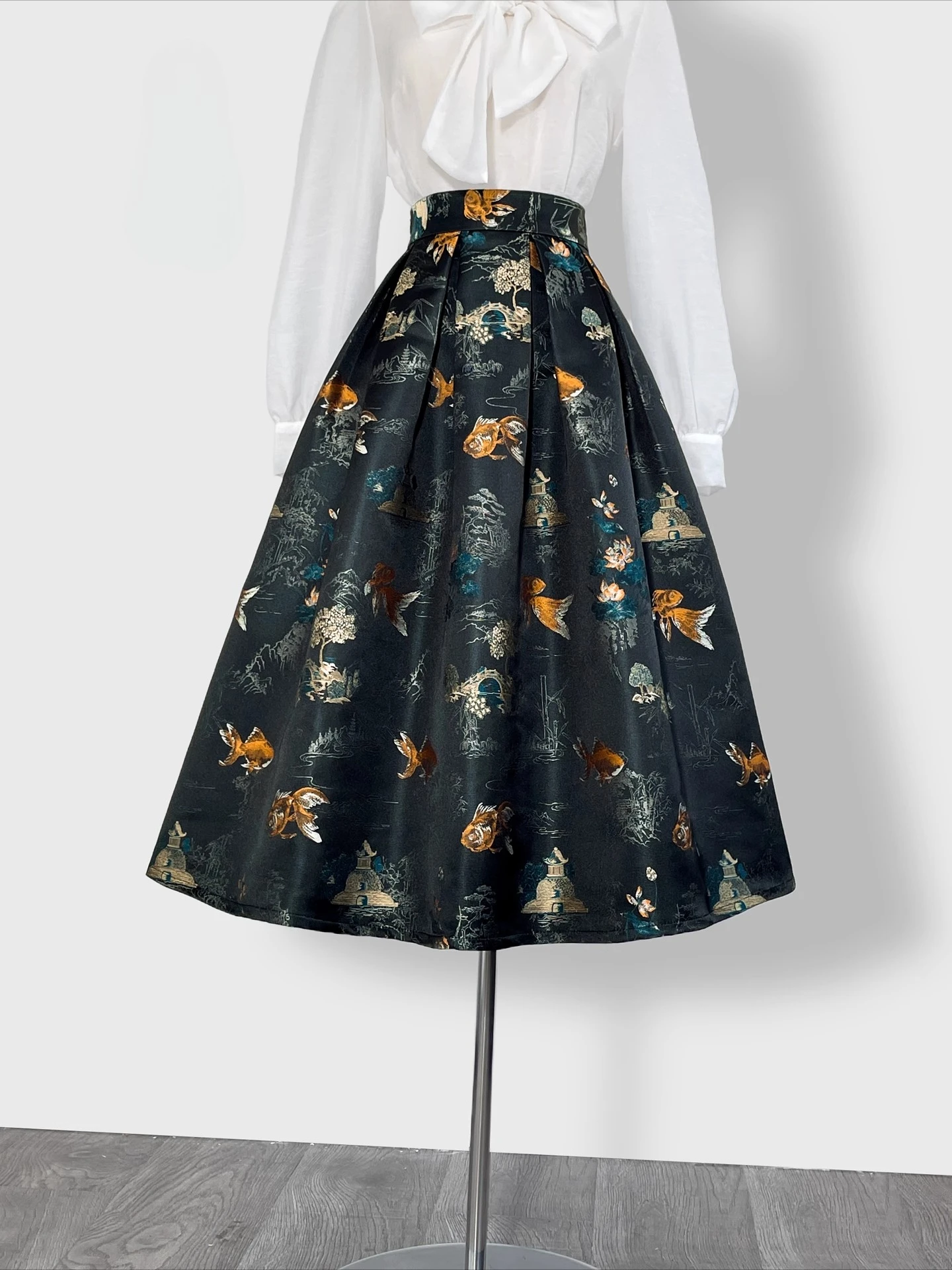 

Spring and Autumn New Women's Half Skirt, Fashionable Chinese Style Jacquard A-line Commuting Fluffy Skirt