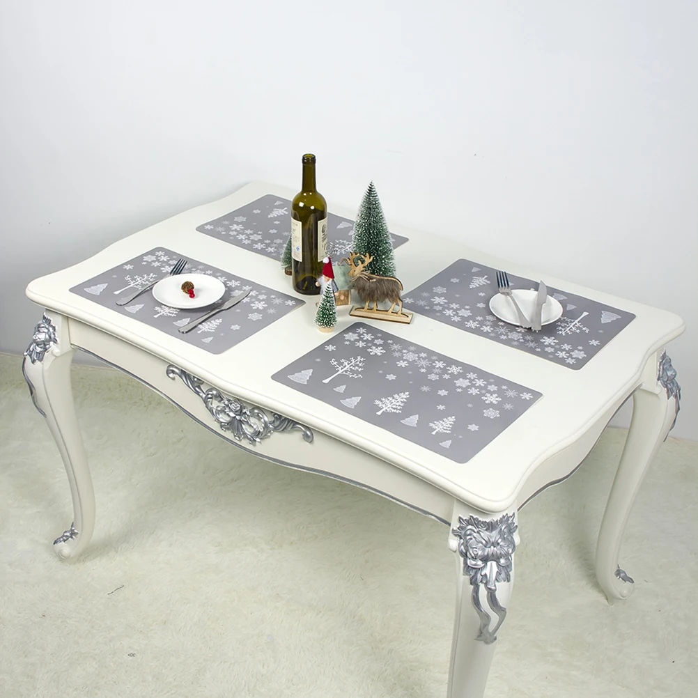 

12Pcs Christmas Tree Placemats and Coasters Set PVC Dining Table Mats Cup Mats Protective Anti-Scratch Tableware Grey