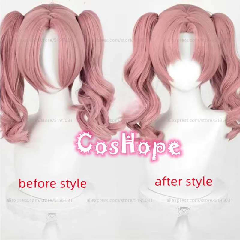 Shirai Kuroko Cosplay Wig 38cm Short Wig with Double Ponytails Pink Wig Cosplay Anime Cosplay Wigs Heat Resistant Synthetic Wigs