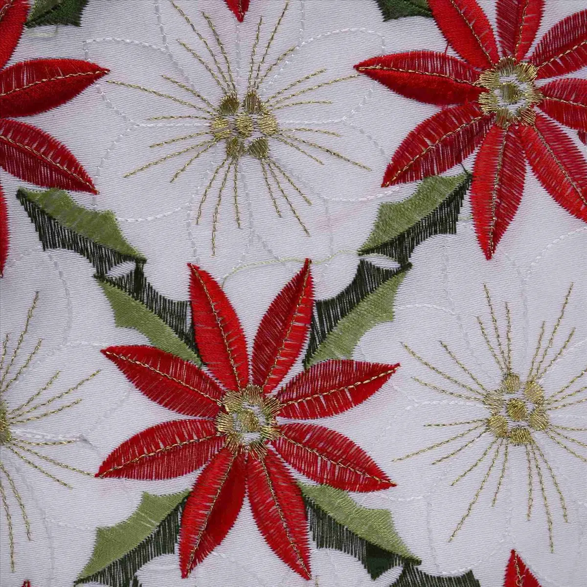 

Just- 10X Christmas Embroidered Table Runner, Luxury Holly Poinsettia Table Runner for Christmas Decorations, 15 X 70 Inch