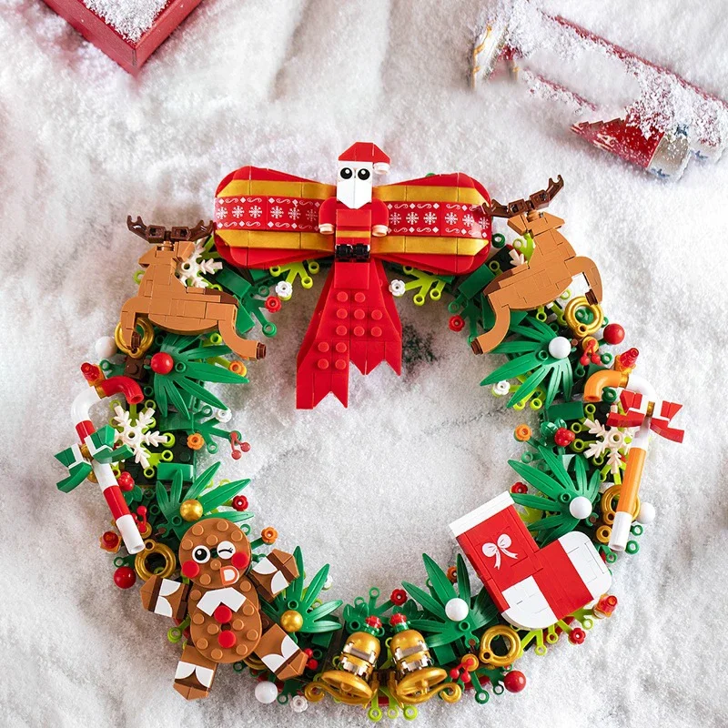 DIY Christmas Wreath Building Kit for 6+ Kids City Christmas Tree Decoration MOC Building Blocks Set Toys For Children Present