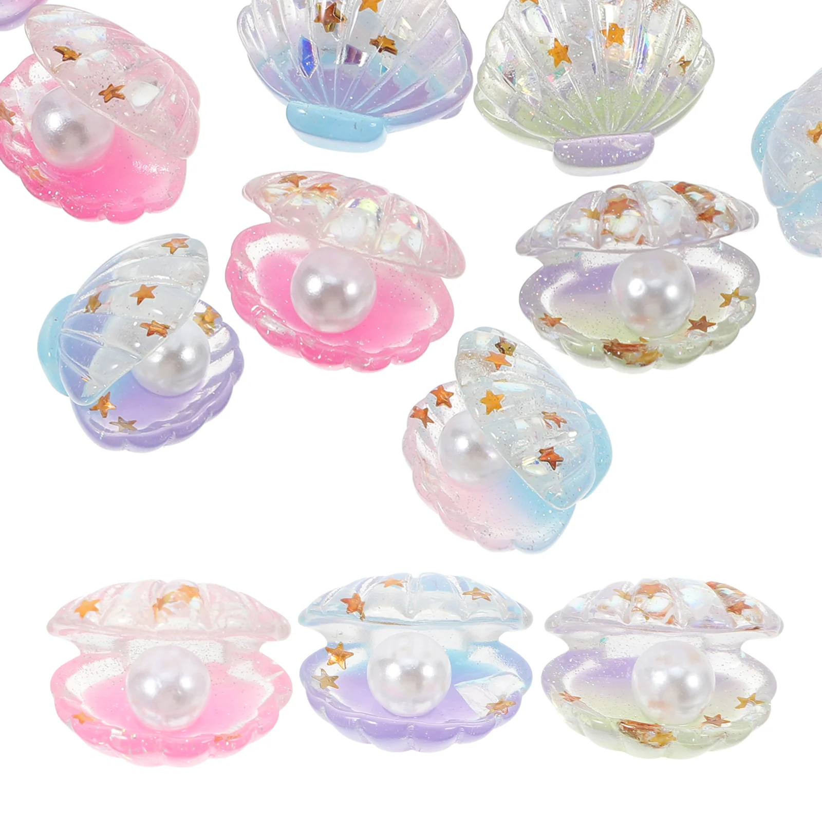 16 Pcs Fish Tank Decorations Simulated Pearl Shell Mini Resin Crafts DIY Accessories Garden Miniature Ornament Glowing