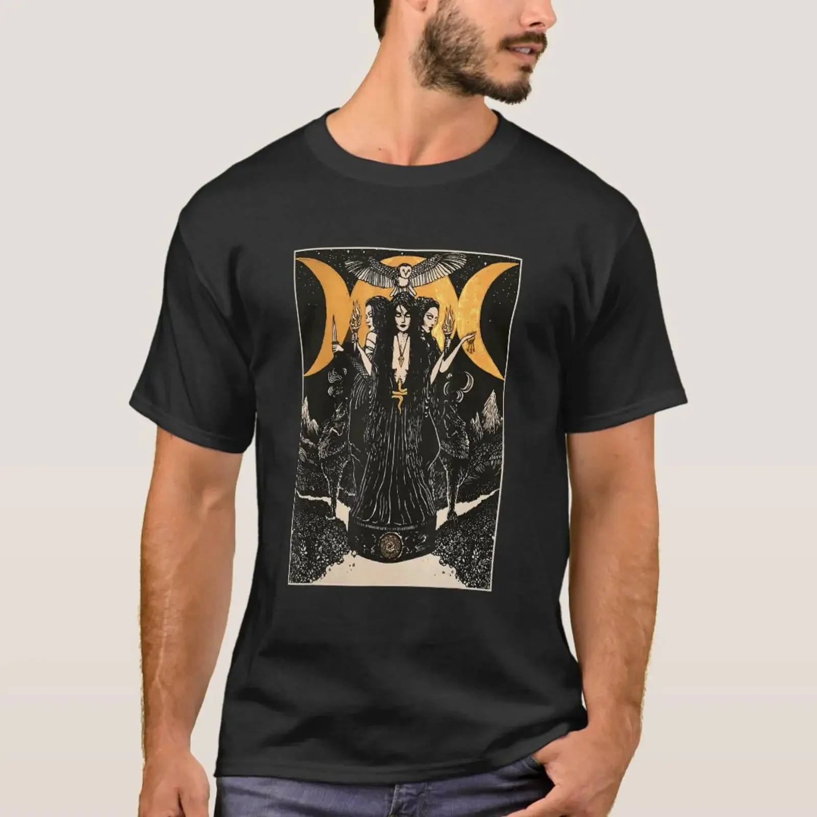 Hecate Triple Moon Goddess Wiccan Wicca Pagan witc T Shirt vintage Washed Stretched Soft graphic Stylish Casual