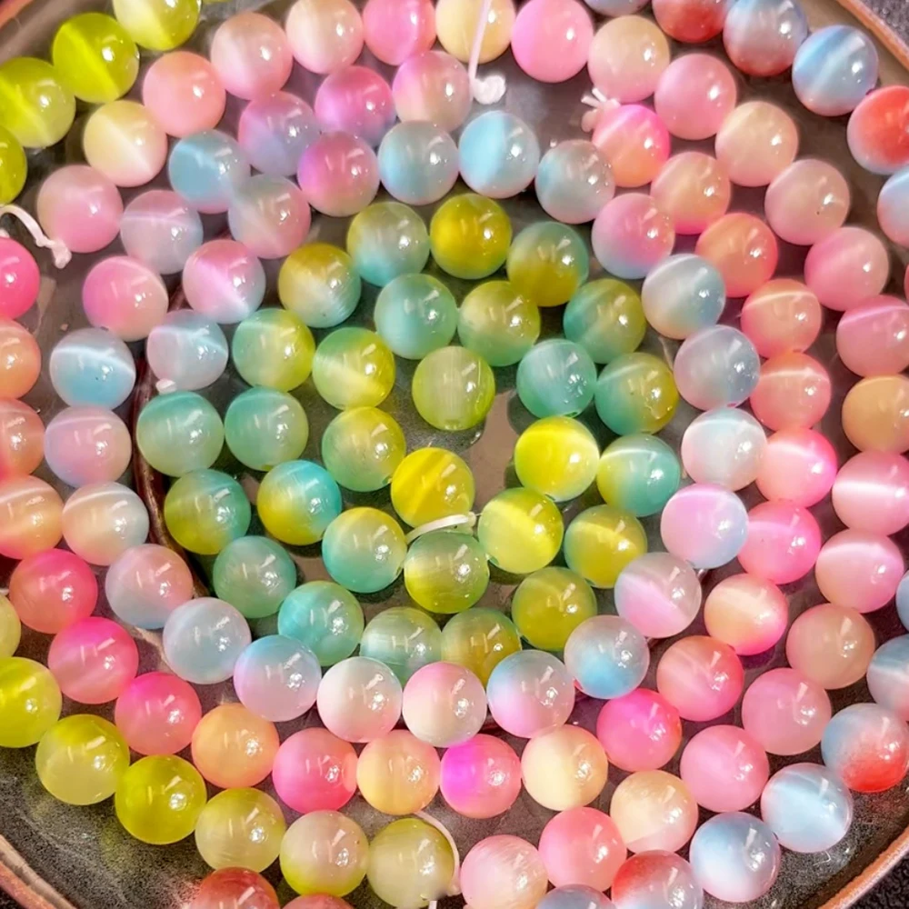 Gemischte Farben Glänzende Cat Eye Perlen Runde Lose Spacer Glas Perlen Für Schmuck Machen DIY Halskette Armbänder Zubehör 8mm 10 stücke