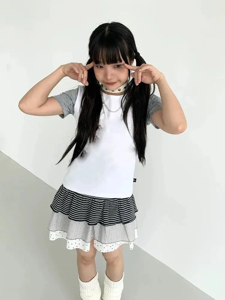 

Женская юбка в стиле пэчворк контрастного цвета Jupe 2025 Faldas Mujer De Moda, японские милые летние мини-юбки трапециевидной формы Saia с высокой талией