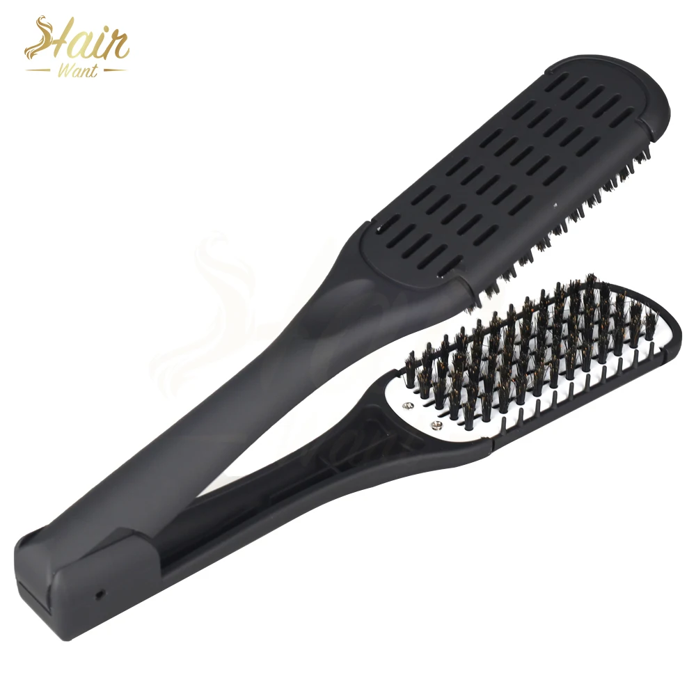 

Hair Want Премиальная двухсторонняя зажимная щетка с щетиной кабана и терморасческа - роскошный инструмент для укладки для разглаживания наращивания волос