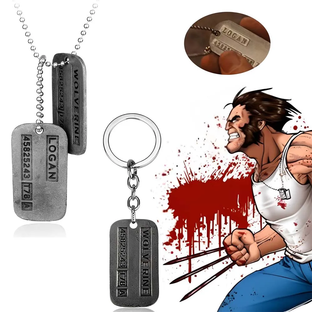 Movie Cosplay Wolverine Pendant Necklace keychain Logan Howlett Military Card letter number punk hiphop keyring fans gifts