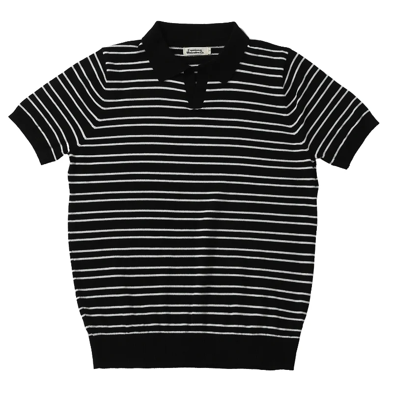 Men's Knitted Polo Shirt Striped Golf Tennis Wear Summer Vintage Outdoor Streetwear Male Clothes