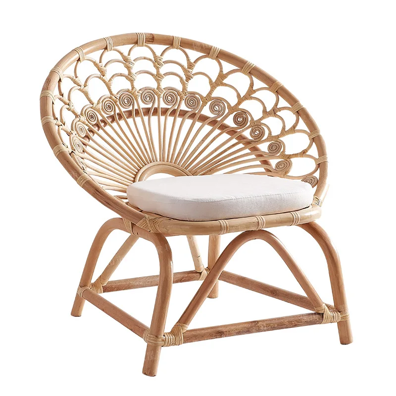 Factory Direct 2026 Pure hand-woven rattan ins peacock rattan chair single rattan chair balcony simple small chair Nordic