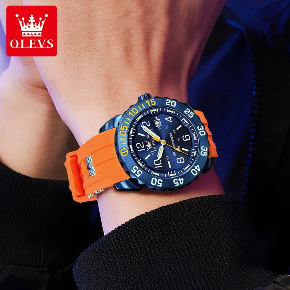 

OLEVS Trend Спортивные мужские часы Удобный водонепроницаемый силиконовый ремешок Оригинальные кварцевые наручные часы для мужчин Двойная шкала Светящиеся