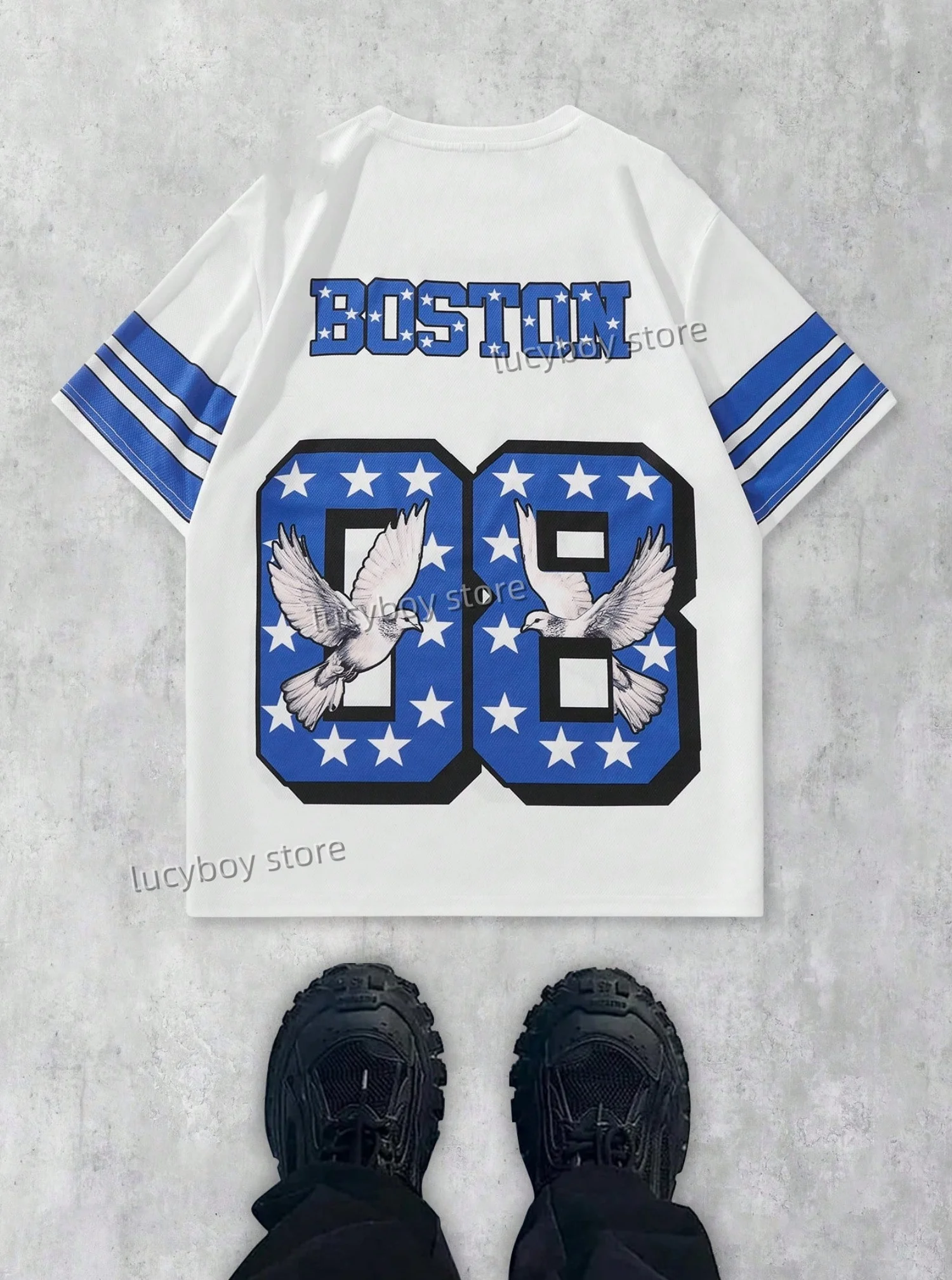 new in Men Number Print  Short Sleeve T Shirt Man O-Neck Sportwear jerseys Racing Football Tee Vintage Casual Tops Men Clothes