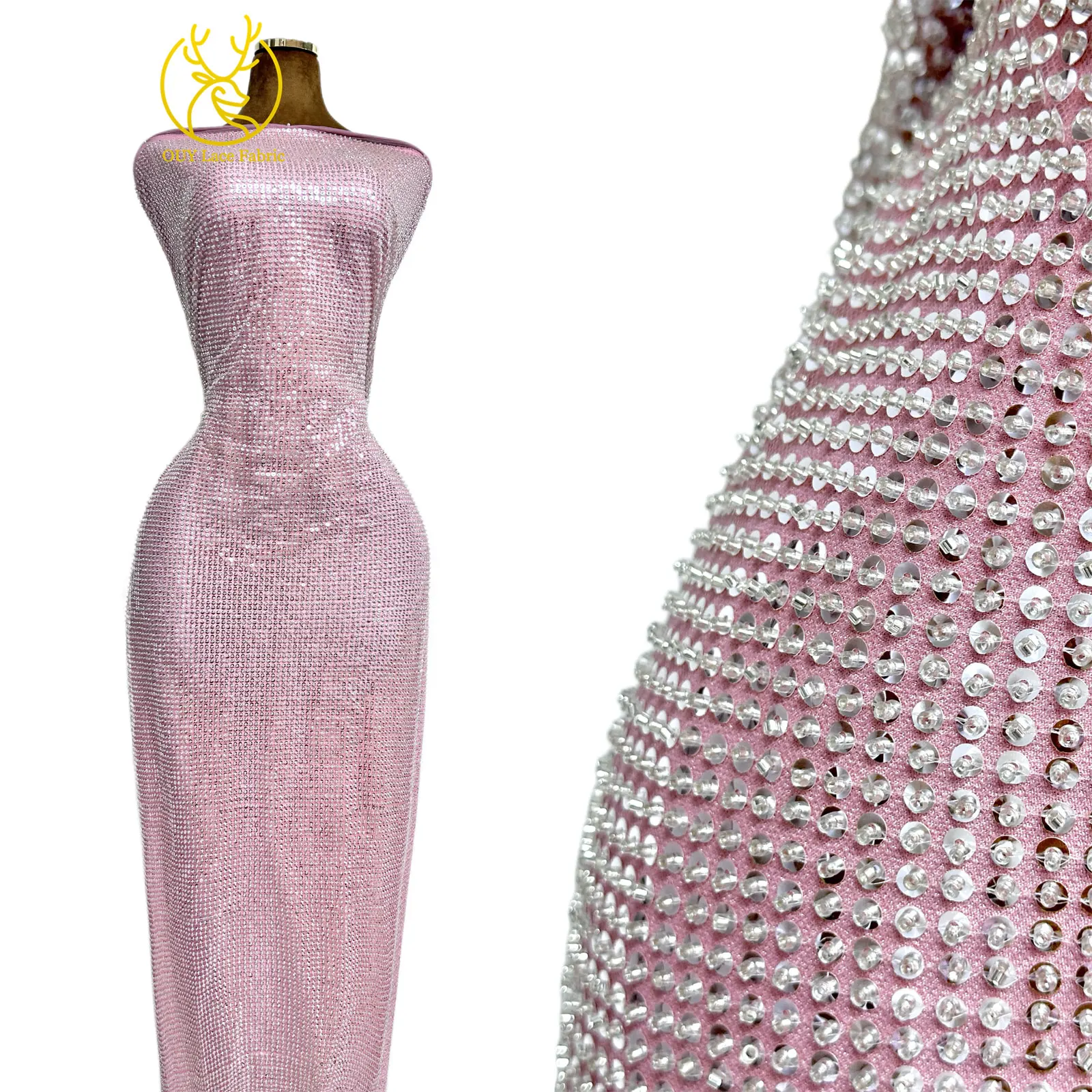 Eleganter französischer Mesh-Tüll-Spitzenstoff 2026 Nigerianischer vollständig perlenbesetzter runder Pailletten-Spitzenstoff für luxuriöse Abendkleider und Hochzeitsfeiern – Detail 5