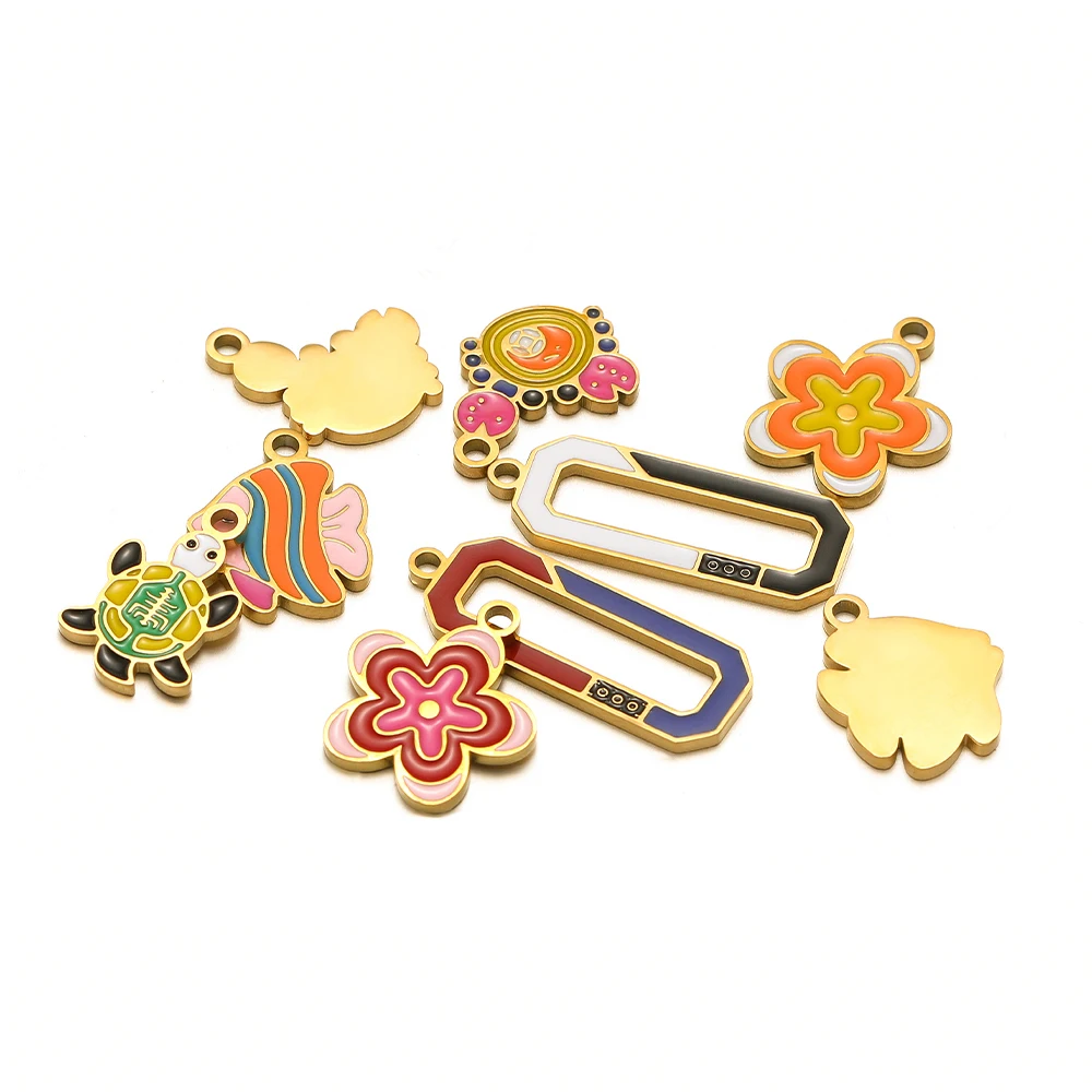 

5pcs Enamel Fish Crab Pendants Stainless Steel Colored Flower Charms for DIY Children Jewelry Making Necklace Earring Components