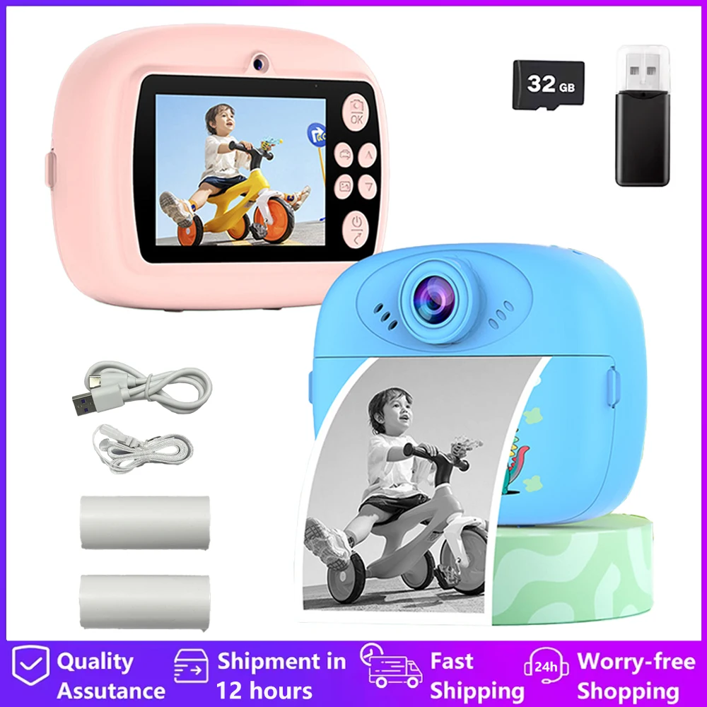 Caméra d'impression pour enfants, imprimante thermique instantanée, enregistreur vidéo intelligent numérique, double objectif, Selfie, cadeaux de vacances pour enfants