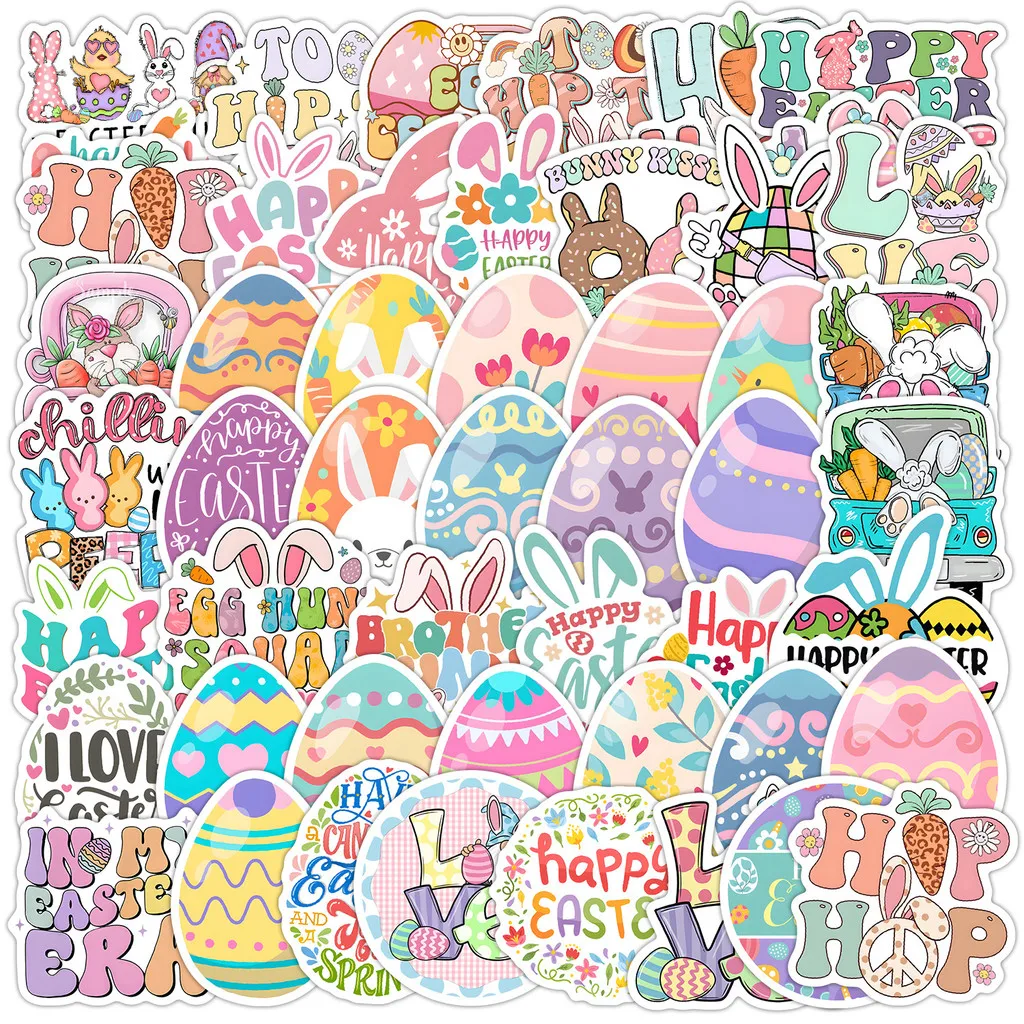 Creative Easter Doodle Decals - 50-Sheet BPA-Free Vinyl Stickers for Tech Aesthetics & Eco Branding RecordingYourLife Store